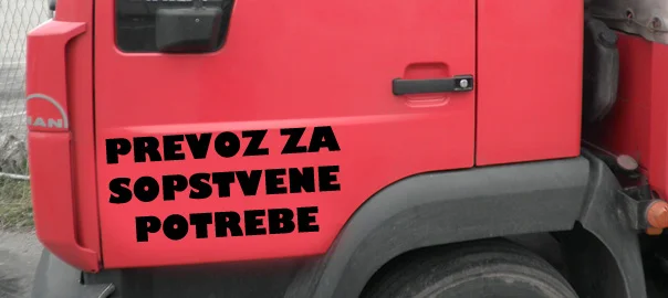 nalepnica na kamionu prevoz za sopstvene potrebe